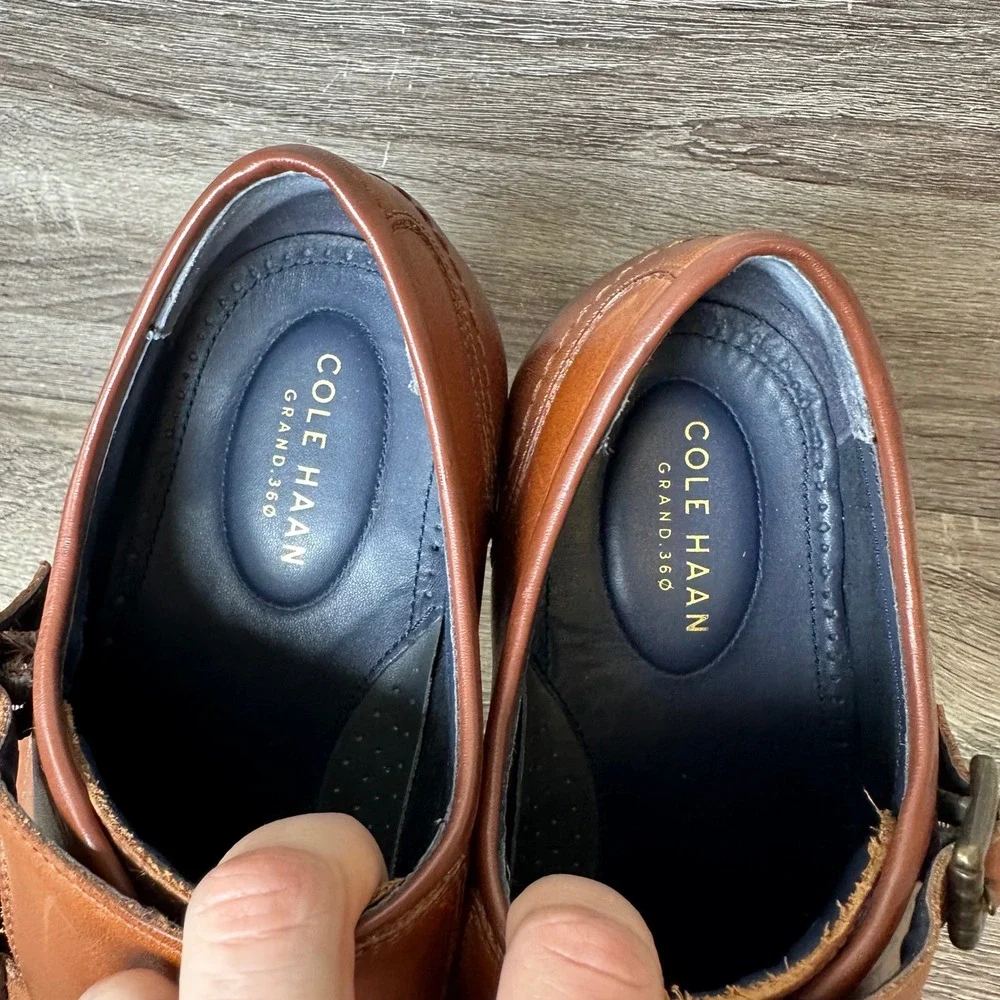 Cole Haan Grand 360 Shoes Mens 10.5 Cognac Leather Double Monk Strap Dapper